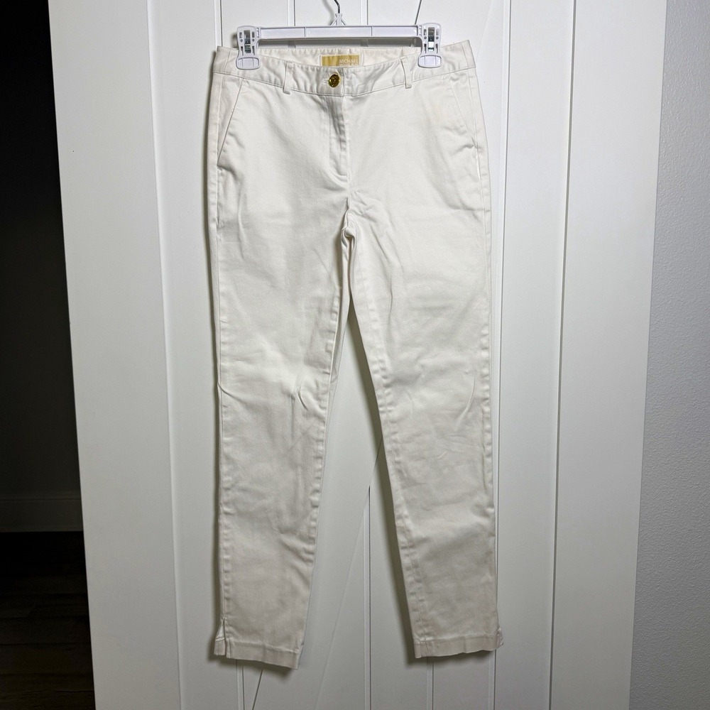 Michael Kors White Chino Pants Slim Skinny Cotton Size 2 Preppy Coastal Luxury